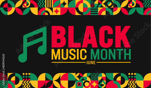 June is African American Music Appreciation Month or black music month background template. Holiday concept. use to background, banner, placard, card, and poster design template with text inscription 
