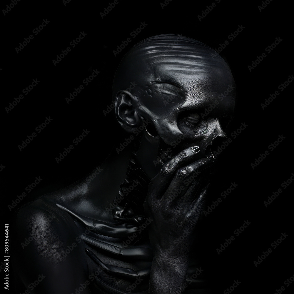 A haunting black background adding depth to the image, super realistic A haunting black background adding depth to the image, super realistic