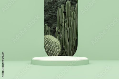 Decorative composition of groups of different species of multicolored cacti on green background. Cinco de Mayo Contemporary art. 
 photo