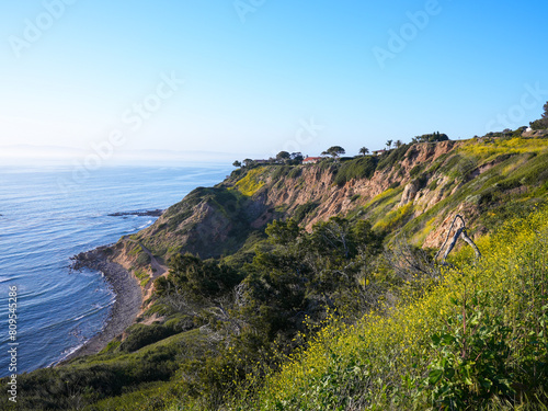 View to Pacific Ocean during the sunset in Palos Verdes Estates Shoreline in California