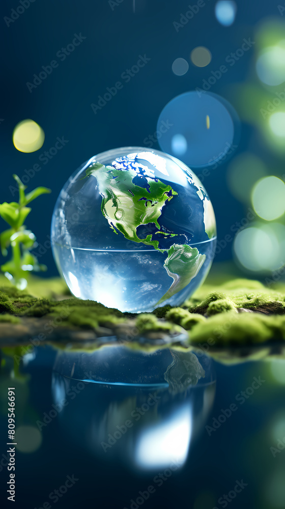 3D rendering of glass ball floating on water 3D rendering of glass ball floating on water