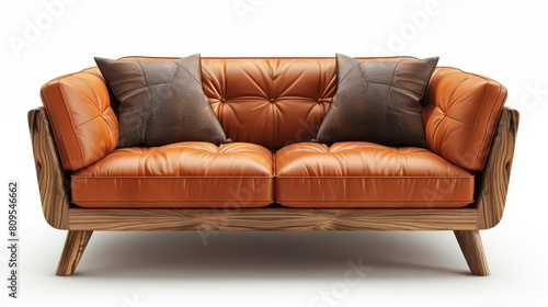 Luxurious Leather Sofa on White Background Generative AI