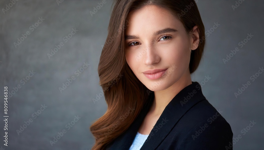Fototapeta premium beautiful young woman with clean fresh skin, on gray background 