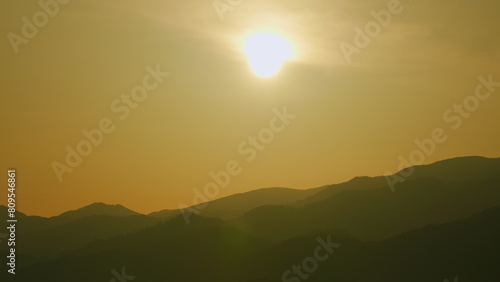 Sunrise In Mountains. Golden Gradient Background. Sunrise In The Morning. Pan.