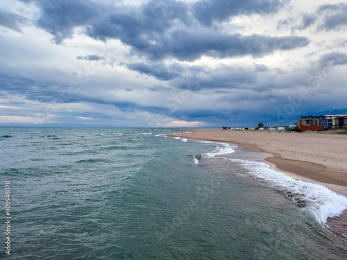 Dramatic clouds over the sea. Natural landscape. rain and large dark clouds over the sea