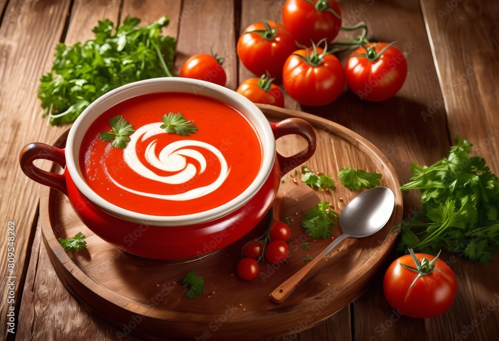 creamy tomato soup bowl swirl cream garnish, puree, bisque, broth, topping, presentation, gazpacho, drizzle, vegetable, plate, milk, mash, stew, sauce, mix creamy tomato soup bowl swirl cream garnish, puree, bisque, broth, topping, presentation, gazpacho, drizzle, vegetable, plate, milk, mash, stew, sauce, mix