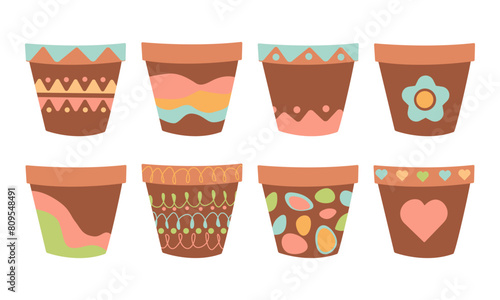 Wallpaper Mural Flowerpot sticker set on white isolated backdrop. House plant pot for gift card, home plants store logo, bath tile, web landing page. Phone case or cloth print. Flat style stock vector illustration Torontodigital.ca