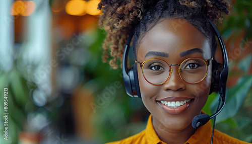 Happy call center agent wearing a headset talking to a client working in customer support  © WD Stock Photos