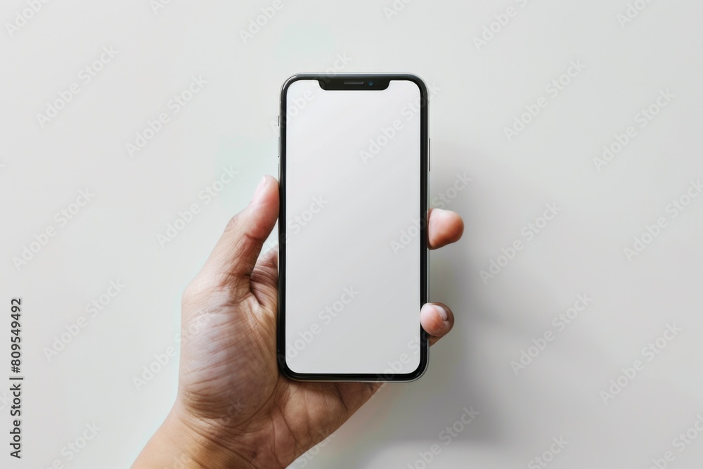 Blank Smartphone Mockup on Hand created with Generative AI Blank Smartphone Mockup on Hand created with Generative AI