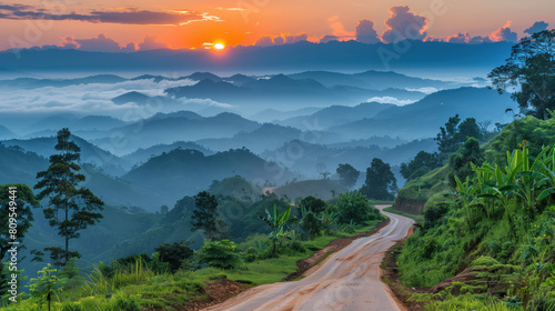 Low level view of empty old paved road in mountain area at sunrise © WD Stockphotos