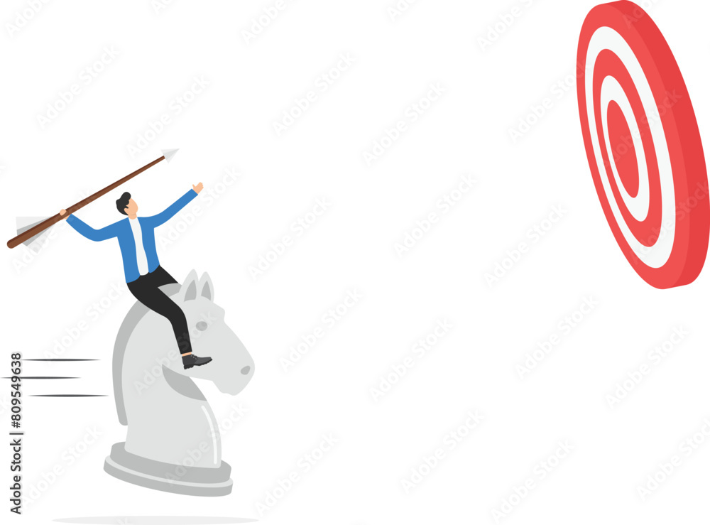 businessman riding knight chess and holding dart aim at a target, Achievement goals with strategy
businessman riding knight chess and holding dart aim at a target, Achievement goals with strategy