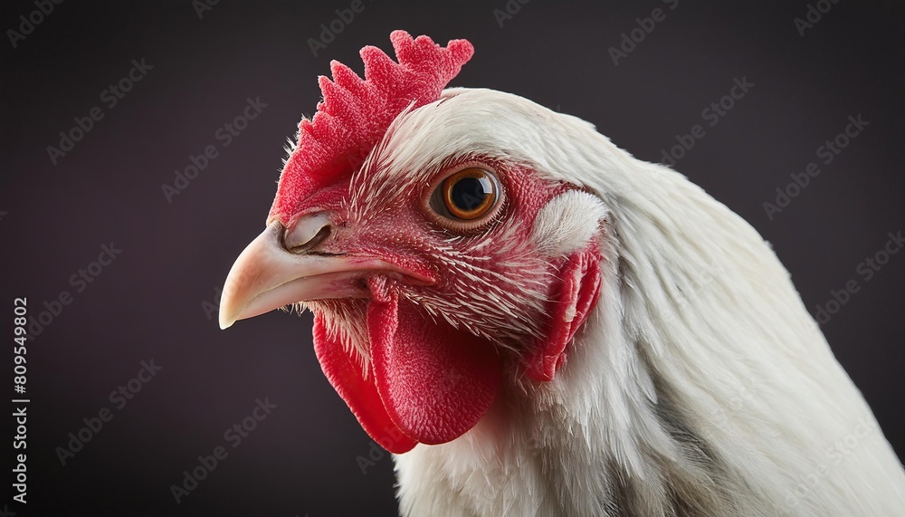 hen close up head on black background
