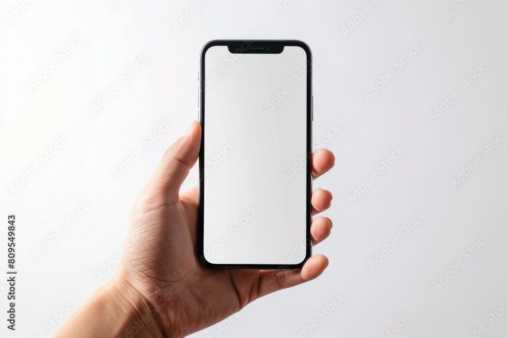 Blank Smartphone Mockup on Hand created with Generative AI Blank Smartphone Mockup on Hand created with Generative AI