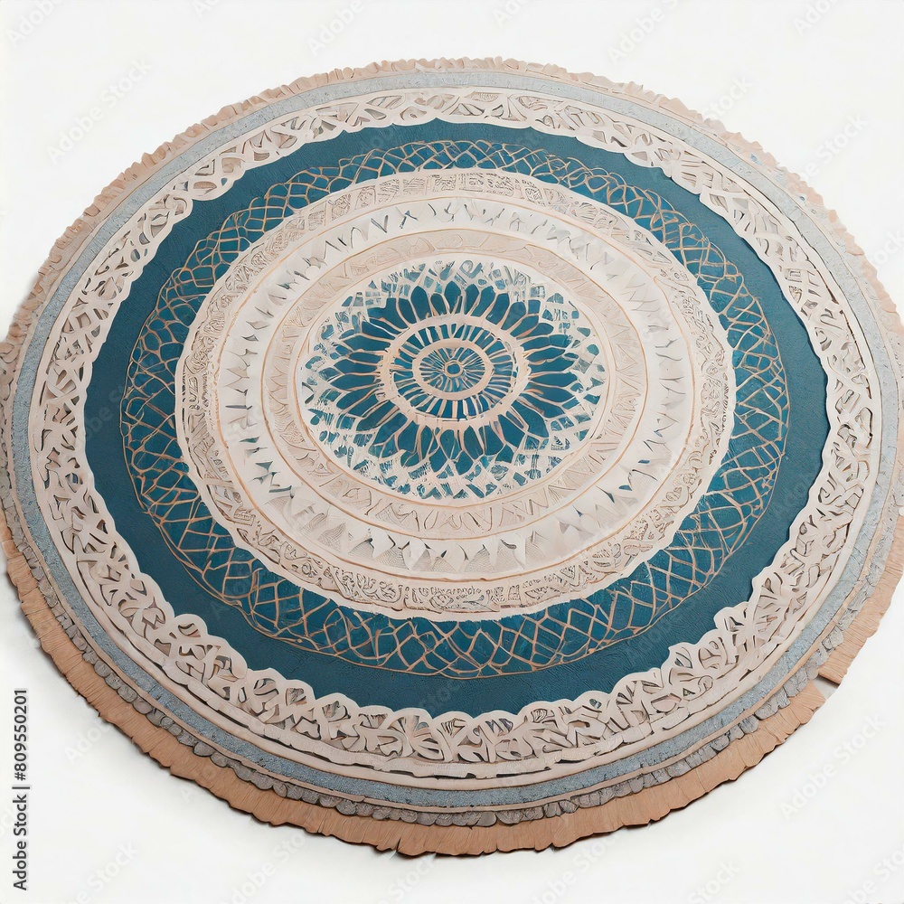 ornamental round ornament A close-up a round floor carpet isolated against a clean white background texture and design in exquisite detail.