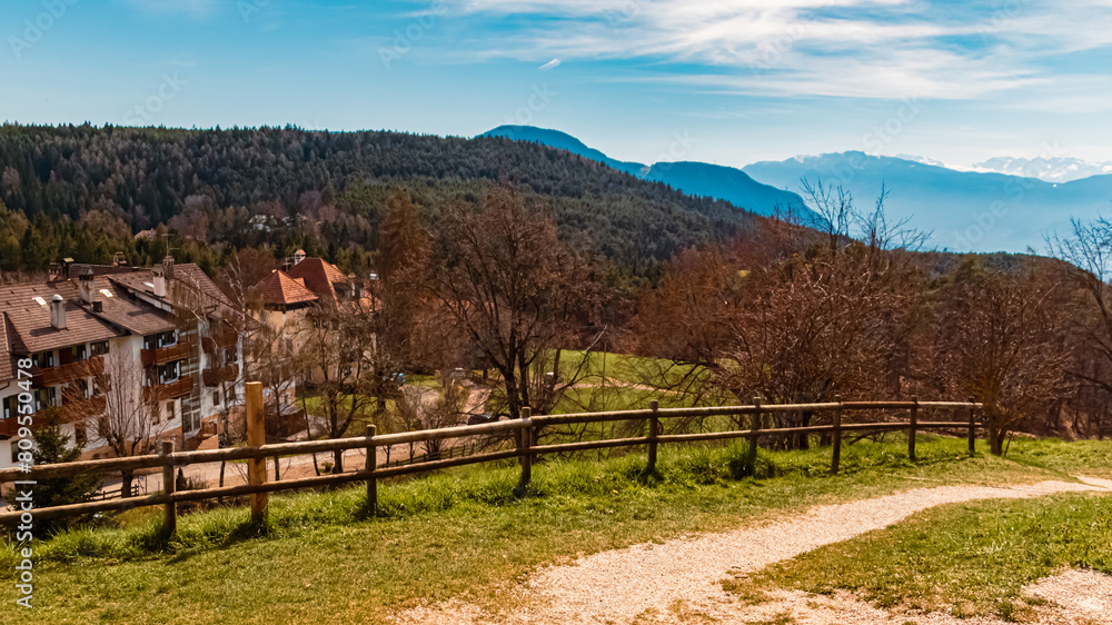 Alpine spring view near Klobenstein, Ritten, Eisacktal valley, South Tyrol, Italy