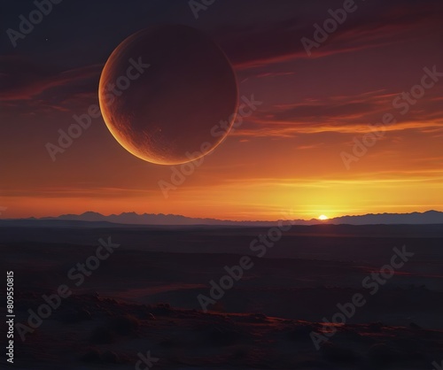sunset in the mountains on another planet.generative.ai 