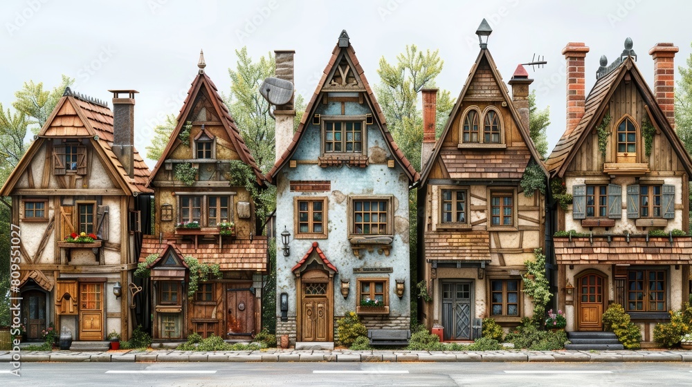 Charming row of european style fairy tale houses