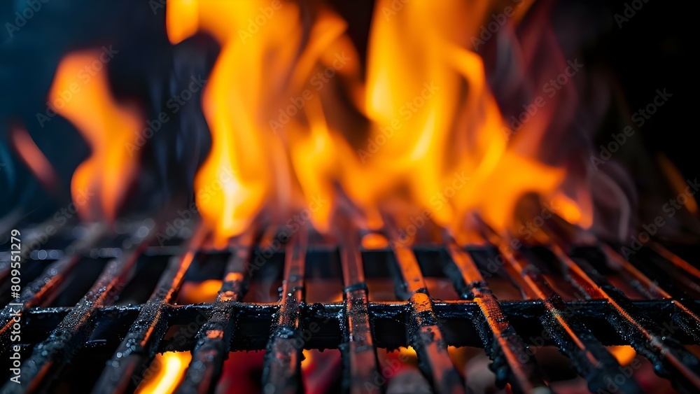 Grill grates ready for cooking with flames in the background. Concept Grilling, Flames, Outdoor Cooking, Grill Grates, Barbecue Grill grates ready for cooking with flames in the background. Concept Grilling, Flames, Outdoor Cooking, Grill Grates, Barbecue