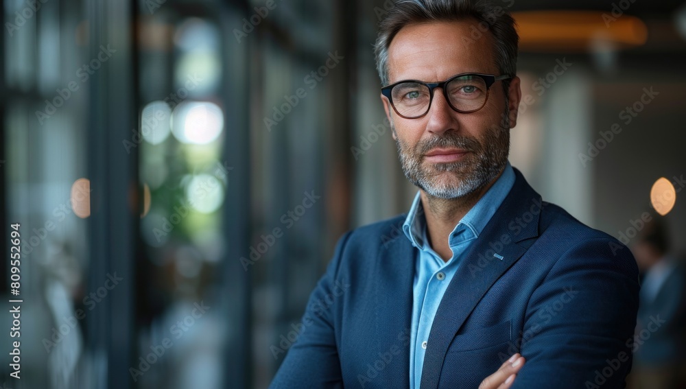 A CEO confidently standing, gazing into the lens, symbolizing leadership and trustworthiness. A CEO confidently standing, gazing into the lens, symbolizing leadership and trustworthiness.