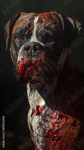 Boxer with bloodied face showing reactivity photo