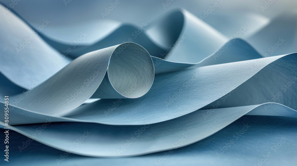 Detailed view of blue paper with unique wavy shapes and textures Detailed view of blue paper with unique wavy shapes and textures