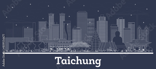 Outline Taichung Taiwan City Skyline with white Buildings. Business Travel and Tourism Concept with Historic Architecture. Taichung China Cityscape with Landmarks. photo