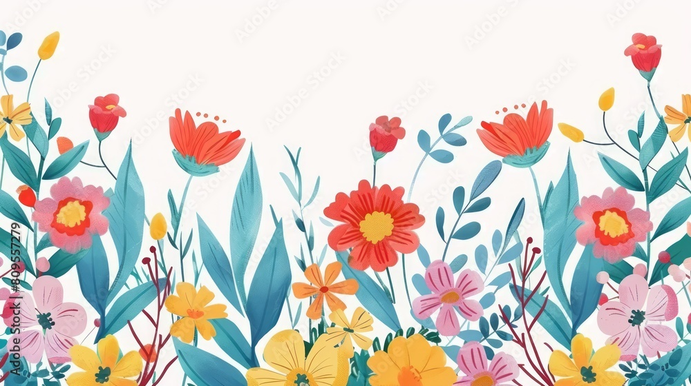 Boho, Doodle, Floral And Flower Colorful Border Background.