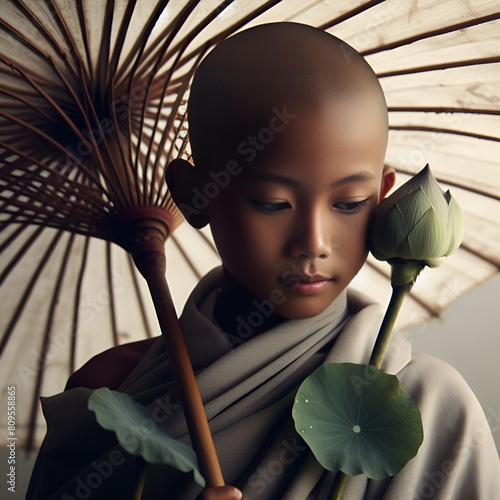 Wallpaper Mural monk and umbrella.Generative AI Torontodigital.ca