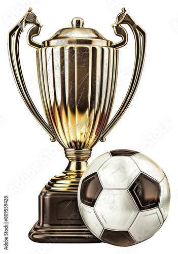 PNG Trophy and soccer ball football sports white background. © Rawpixel.com