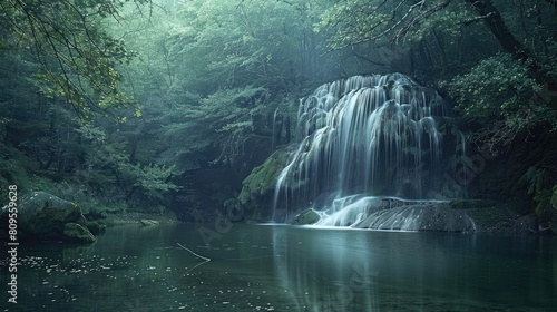 Xiblu Waterfall in Montegrande Forest in Teverga Asturias photo