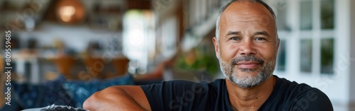 A portrait of a handsome senior African American man with a bald head wearing a black shirt