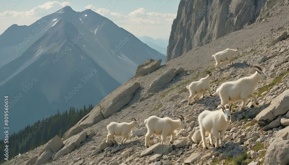 A mountain scene with a family of mountain goats t upscaled 6