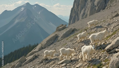 A mountain scene with a family of mountain goats t upscaled 6