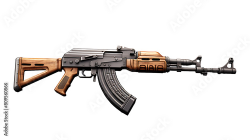 A Chinese AK47 rifle with an iron barrel and brown body on a white background photo