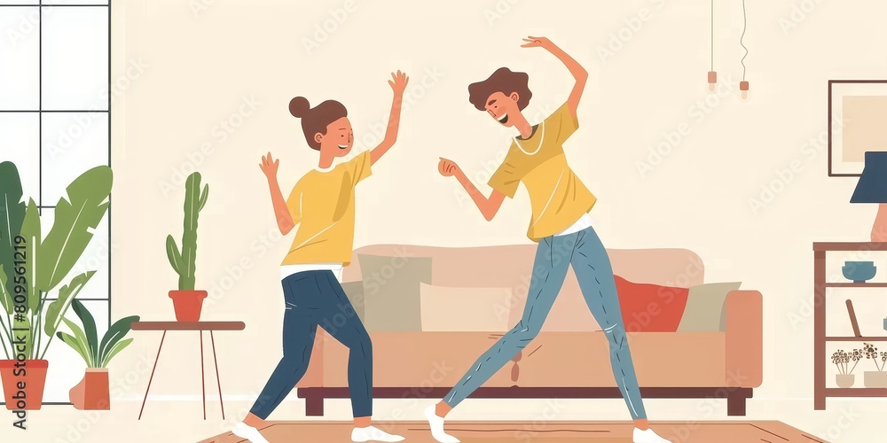 Naklejka premium Two women are playing a video game in a living room. Scene is lighthearted and fun