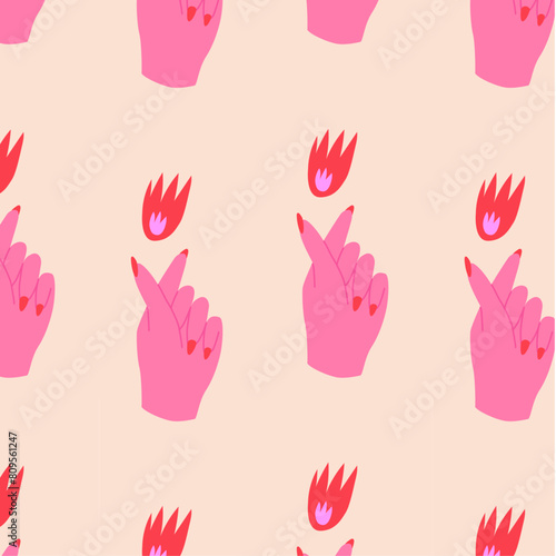 Pattern dibujado a mano mano y fuego