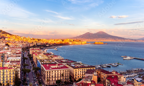 scenic Naples landscape of Vomero hill view, strets and architrcture buildings and amazing sea coast and mount Vesuveus on background photo