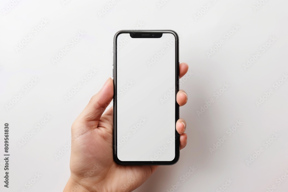 Blank Smartphone Mockup on Hand created with Generative AI