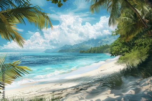 Picturesque Tropical Coast with White Sand  Blue Sea at Hot Afternoon  Beautiful Paradise Beach