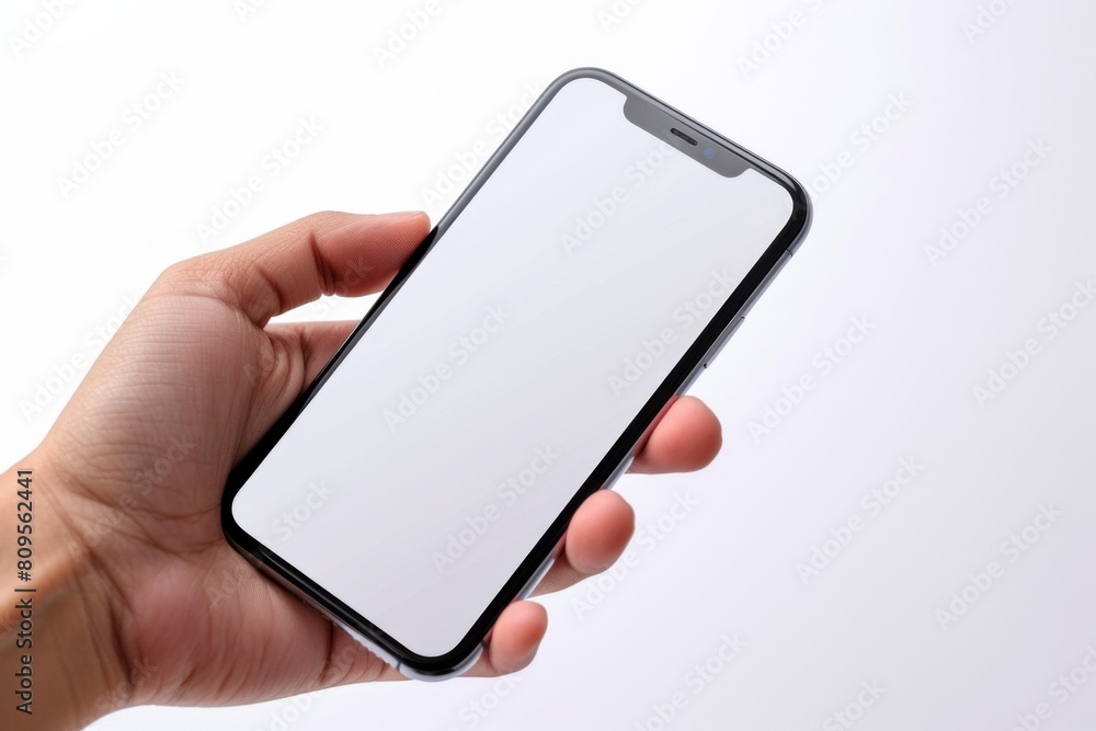 Blank Smartphone Mockup on Hand created with Generative AI Blank Smartphone Mockup on Hand created with Generative AI