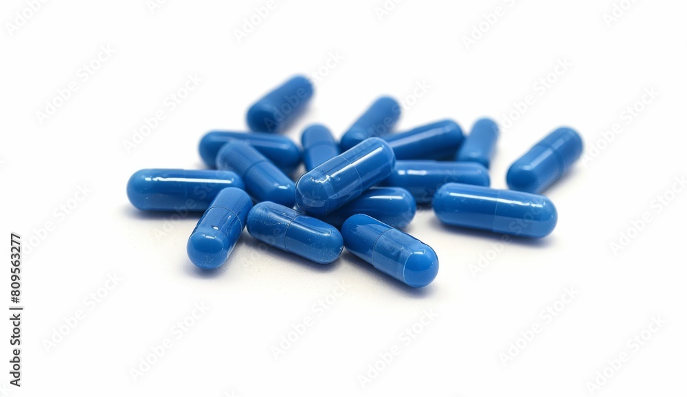 blue matt drug capsules isolated on a white background. blue matt drug capsules isolated on a white background.