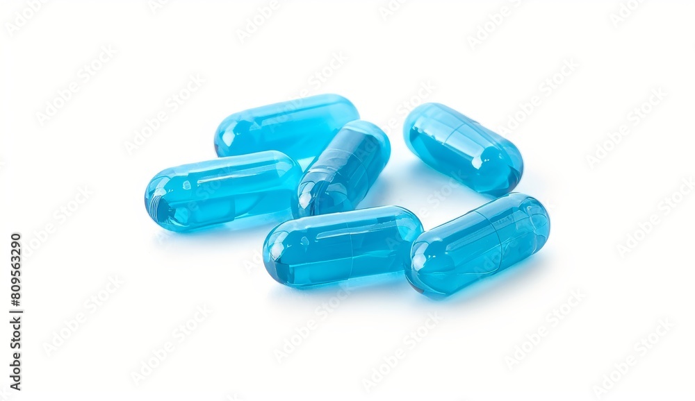 blue matt drug capsules isolated on a white background. blue matt drug capsules isolated on a white background.