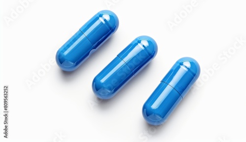 blue matt drug capsules isolated on a white background.
