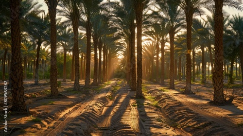 Majestic sunset through palm grove