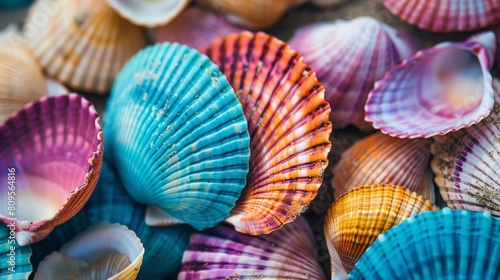 close - up of colorful seashells collected on the beach photo