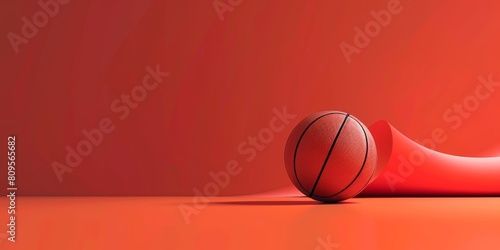 A red basketball is sitting on a red background. The red background gives the image a warm and energetic feeling, as if the basketball is ready to be played with © kiimoshi