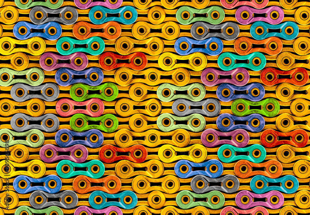 Fototapeta premium A pattern formed by the multicolour bicycle chain