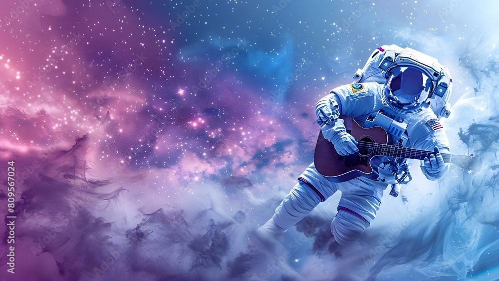 Modern abstract art astronaut playing guitar in space with starry background. Concept Modern Art, Abstract, Astronaut, Guitar, Space, Stars, Background Modern abstract art astronaut playing guitar in space with starry background. Concept Modern Art, Abstract, Astronaut, Guitar, Space, Stars, Background