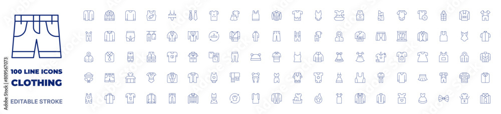 100 icons Clothing collection. Thin line icon. Editable stroke. Clothing icons for web and mobile app.-2