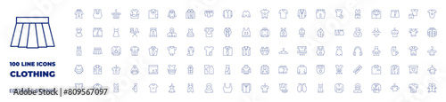 100 icons Clothing collection. Thin line icon. Editable stroke. Clothing icons for web and mobile app.
